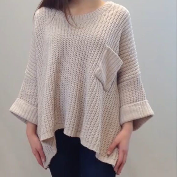 POL | Oversized Beige Chunky Knit Sweater Size L - Picture 1 of 16